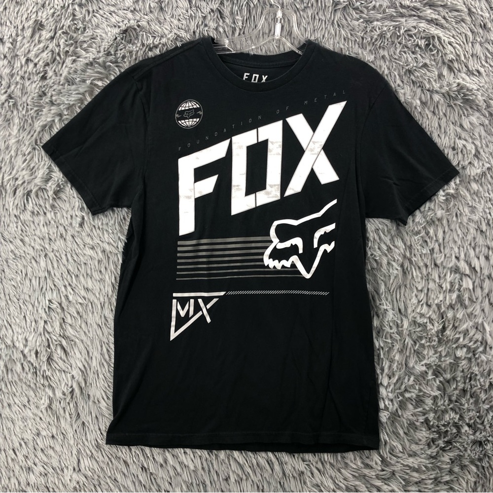 Fox Racing Tshirt Mens Medium Premium Fit Black Logo Spellout Short Sleeve